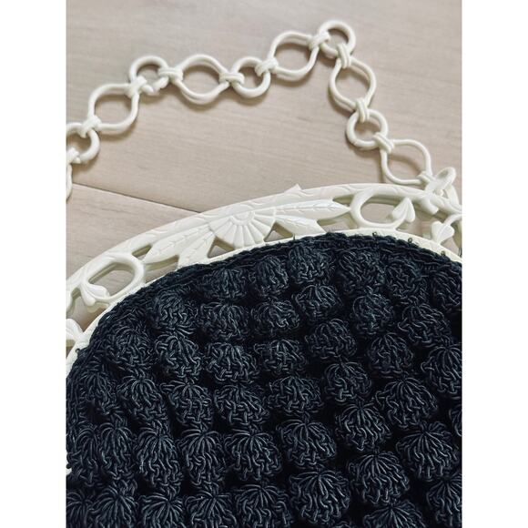 Vintage 40-50s Popcorn Crochet Woven Evening Bag Celluloid Strap Retro Dainty - Picture 7 of 8